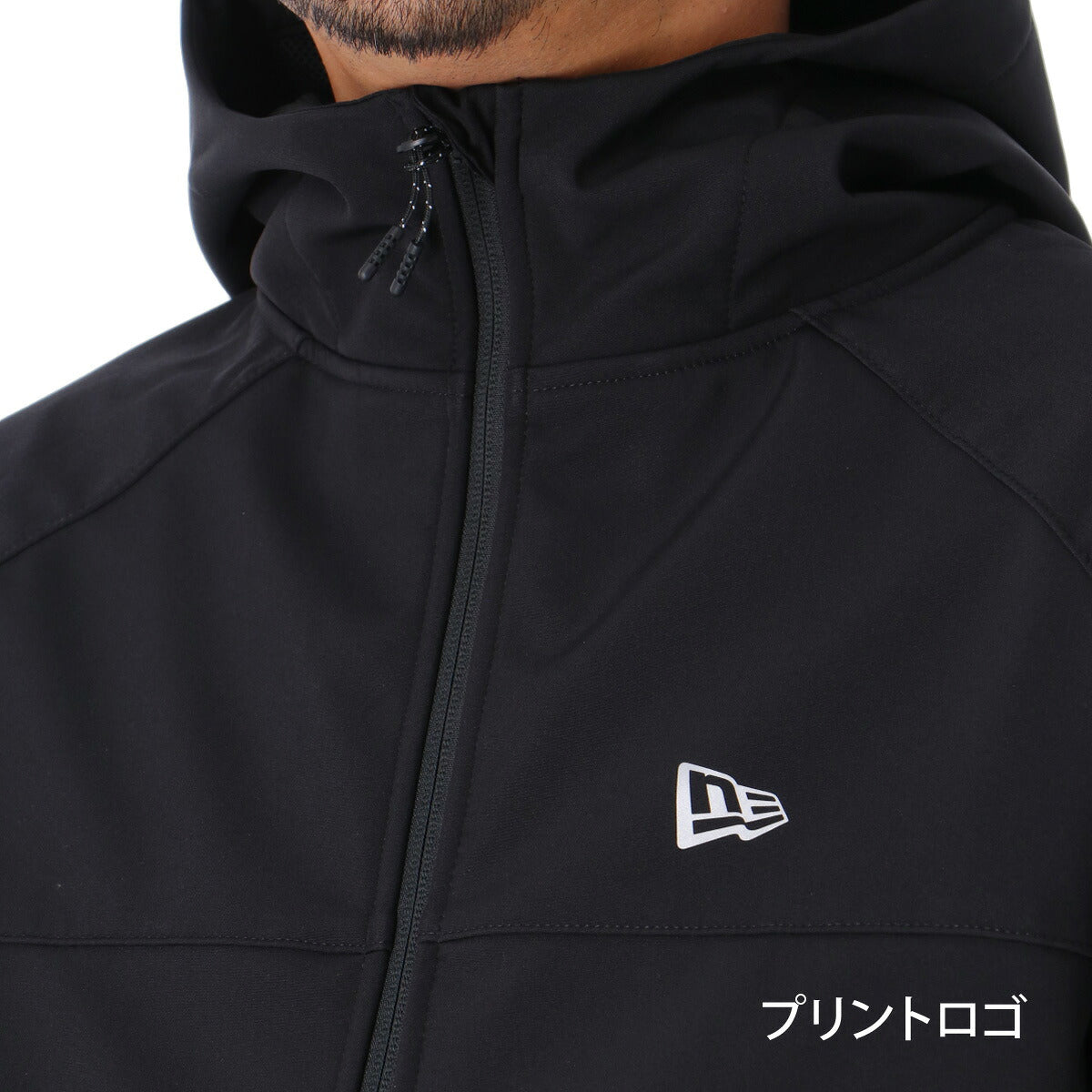 ニューエラ バーチカルロゴ ウインドブレーカー 上下 セットアップ メンズ ブランド NEW ERA はっ水 撥水 フード付き フーディ 黒 防風 ストレッチ シェルジャケット バックプリント 15135418S ブラック
