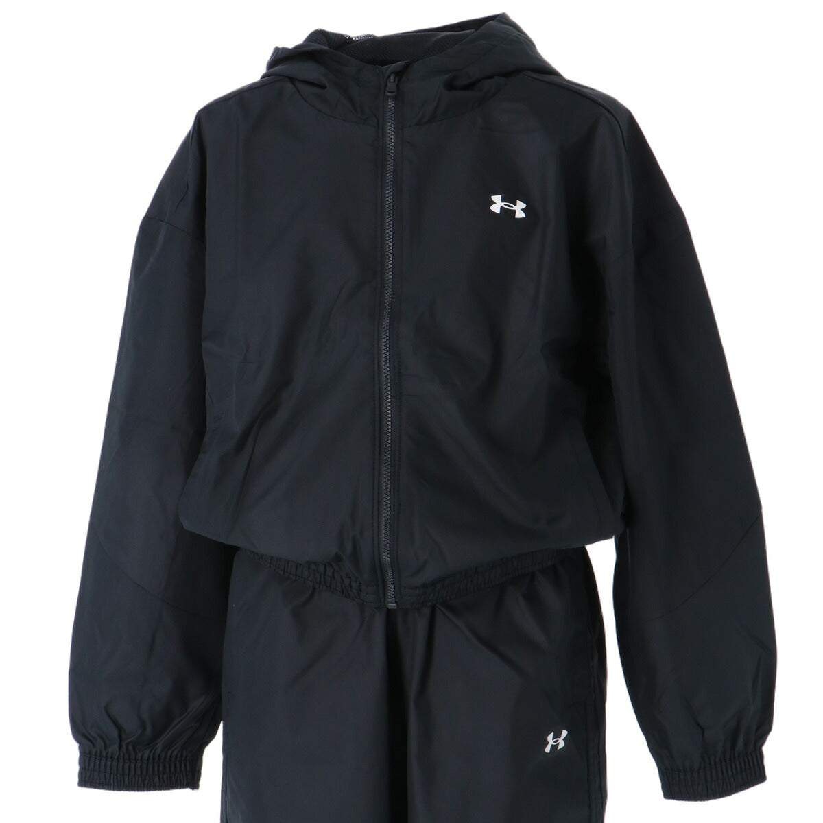 アンダーアーマー ウインドブレーカー 上下 セットアップ ジュニア ブランド UNDER ARMOUR フード付き フーディ フルジップ はっ水 撥水 黒 6013517 ブラック 上下セット 男 女の子 キッズ スポーツウェア