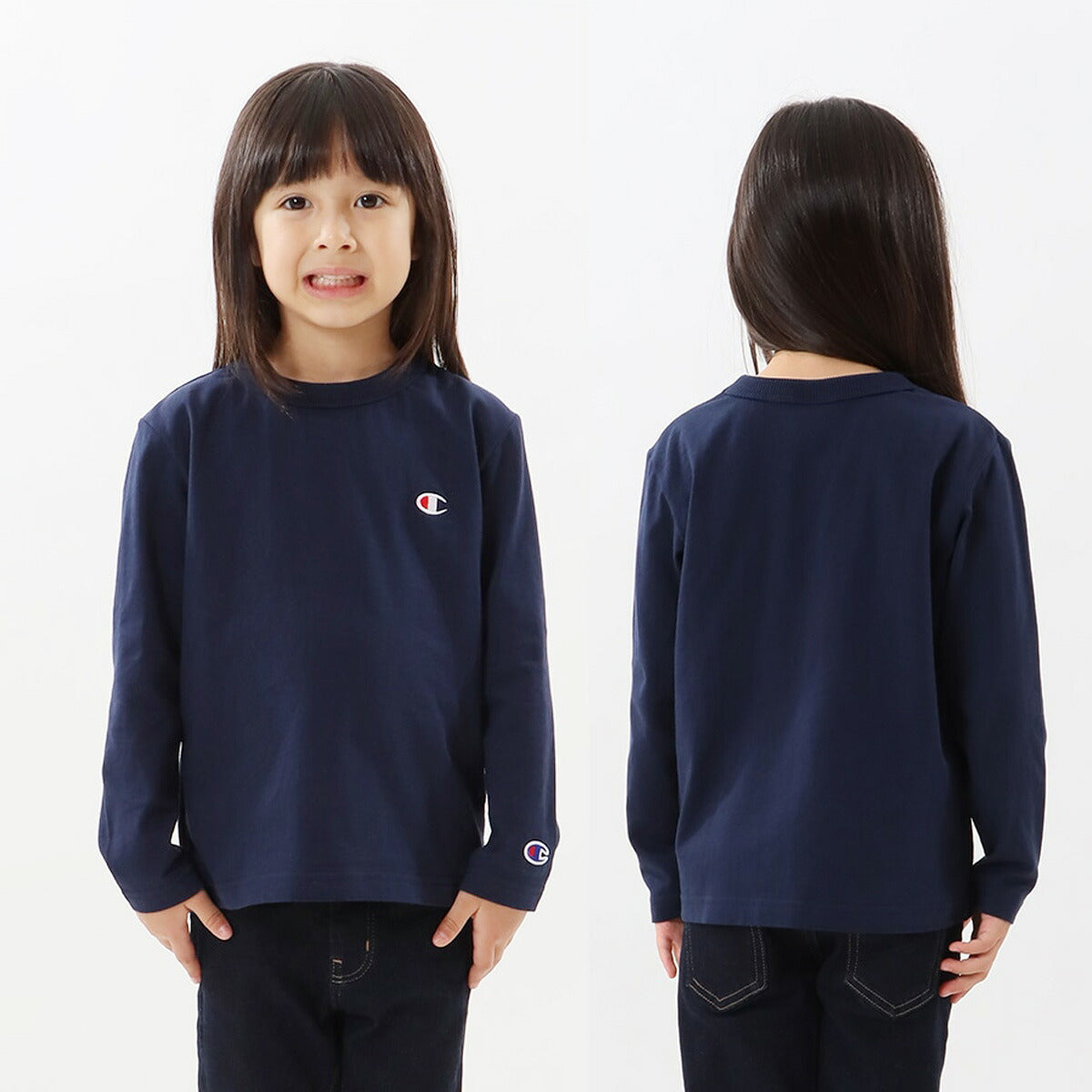 チャンピオン Tシャツ ジュニア ロングスリーブ ブラック ホワイト グレー ネイビー CKY401