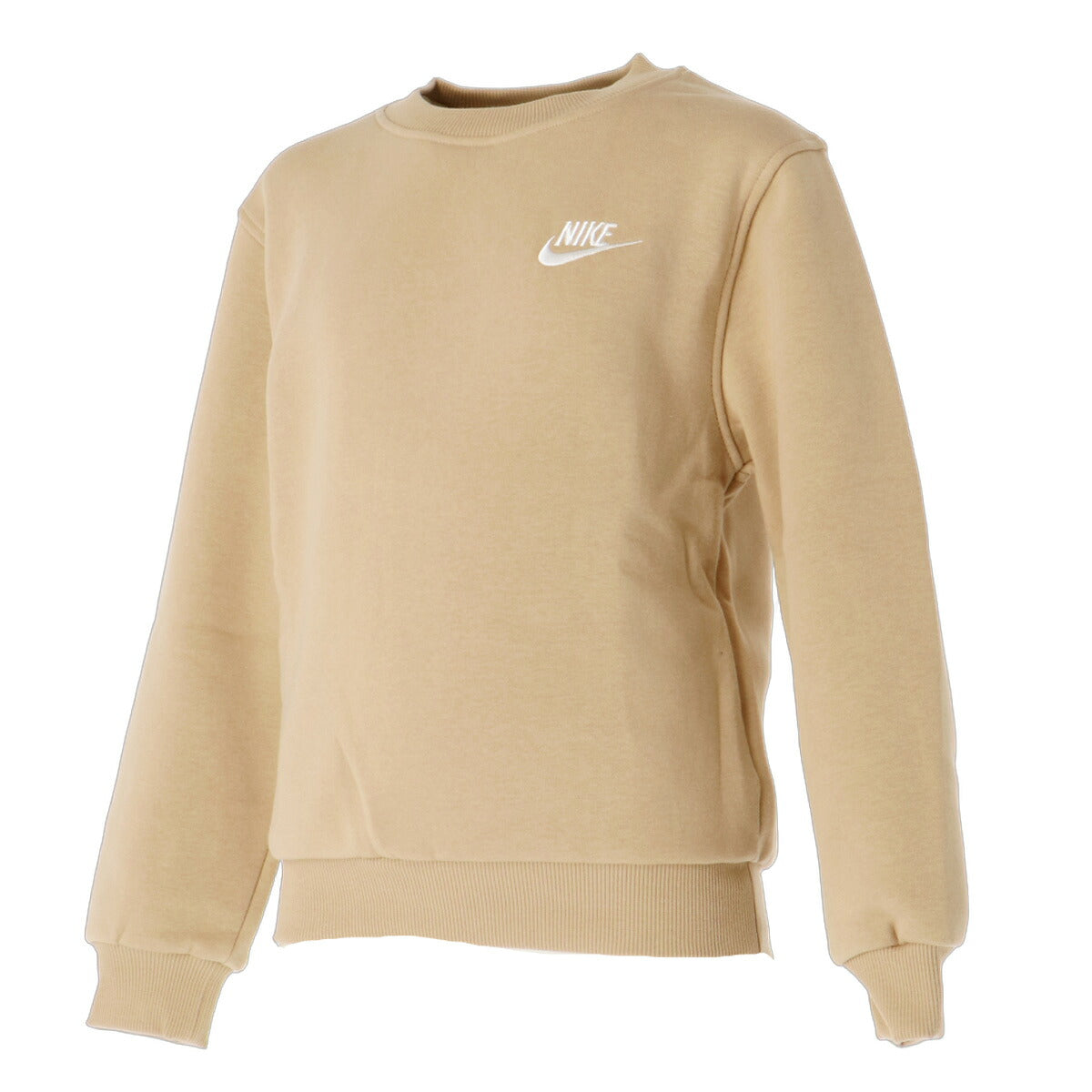 ナイキ トレーナー スウェット クラブ フリース スウェットシャツ ジュニア ブランド クルーネック スエット NIKE 裏起毛 綿混 ワンポイント FD3006 286 薄茶色 ベージュ 男 女の子 キッズ
