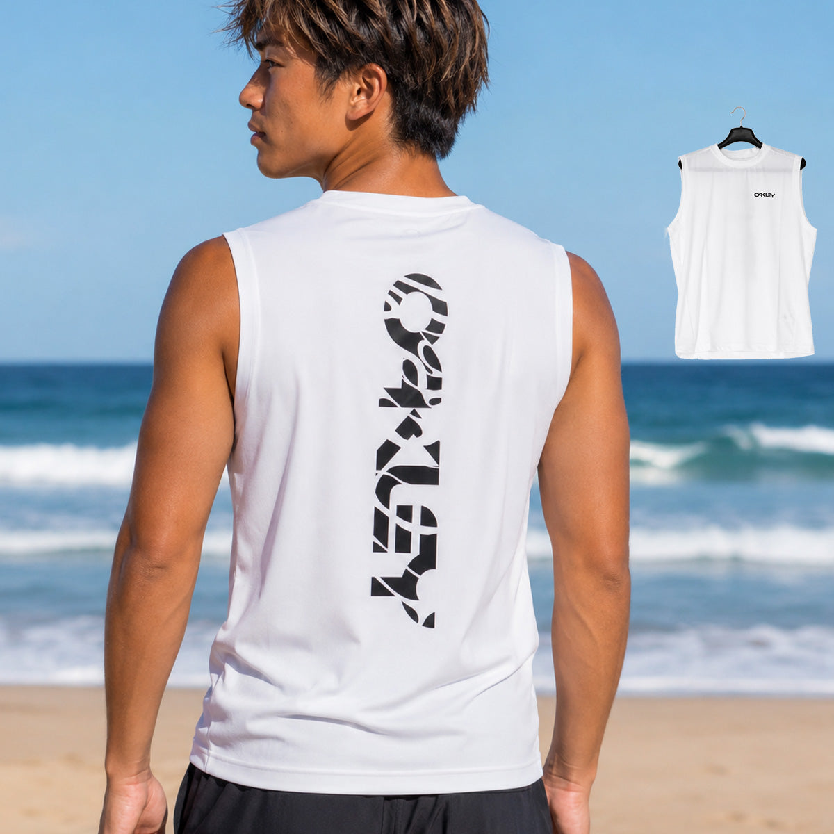オークリー ラッシュガード メンズ ブランド OAKLEY ノースリーブ タンクトップ 水陸両用 黒 白 バックプリント付き FOA409102 ブラック ホワイト 新作 大きいサイズ 有 スポーツウェア