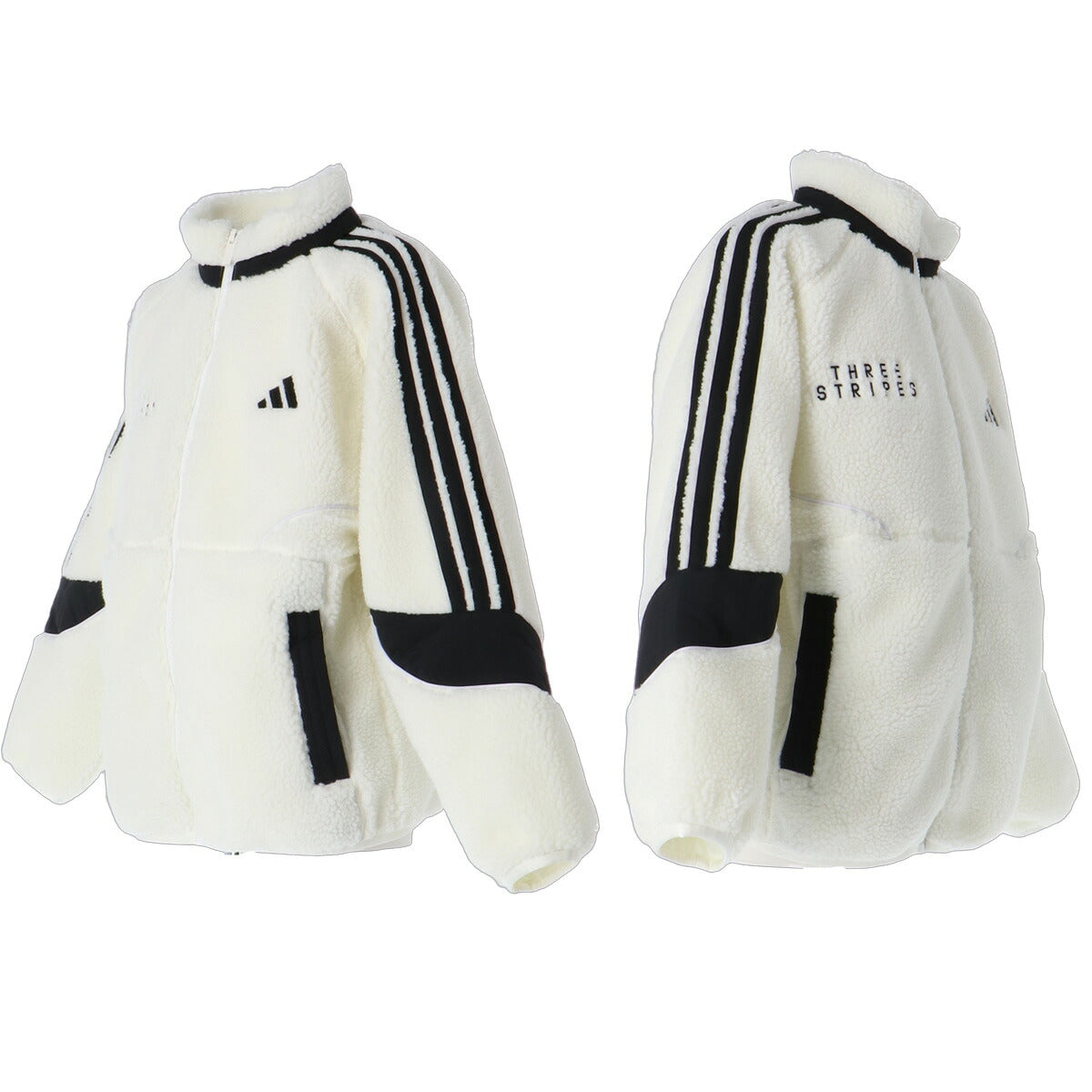 アディダス ボアジャケット ジュニア ブランド adidas フルジップ 白 3ストライプス スリーストライプス もこもこ 保温 スタンドネック GE940 ホワイト 男 女の子 キッズ スポーツウェア トレーニングウェア