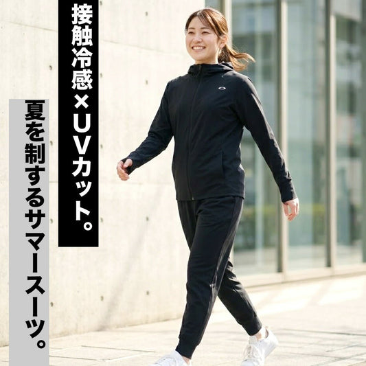 オークリー クロス薄手 ジャージ 上下 セットアップ レディース ブランド OAKLEY フード付き フーディ 速乾 吸水 吸汗 ドライ 接触冷感 UVカット ストレッチ 軽量 フルジップ 黒 FOA500936 上下セット かわいい - 【公式】限定ジャージのタケスポ(Limited jersey takespo)