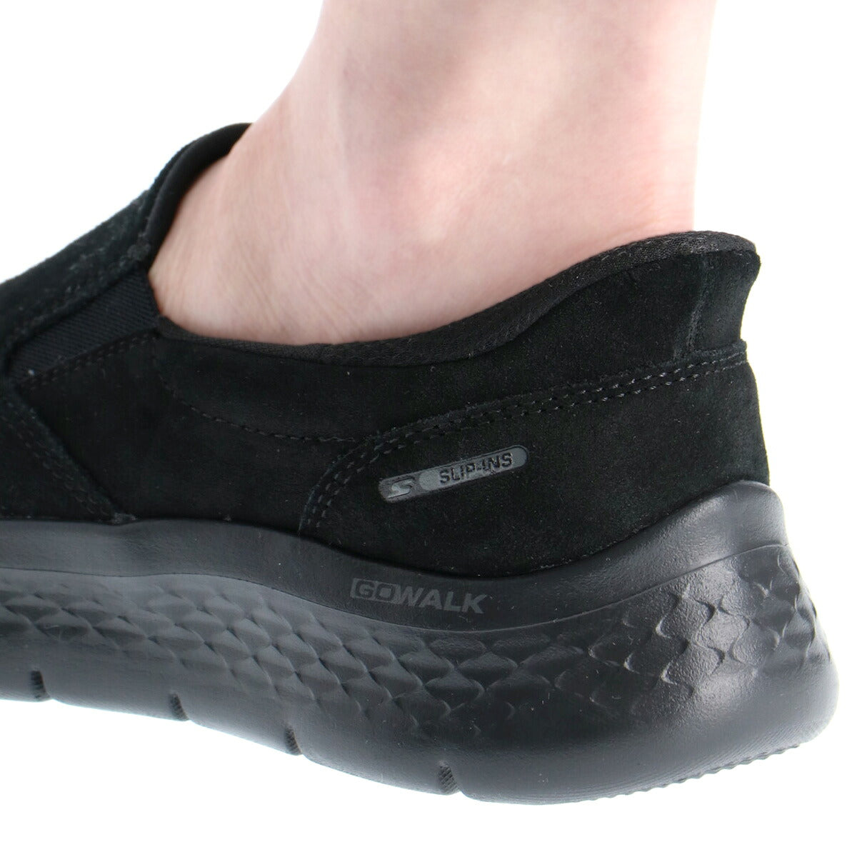 スケッチャーズ スリップインズ シューズ レディース ブランド スニーカー SKECHERS スリッポン 靴 くつ 手を使わず履ける 履きやすい ハンズフリー ローカット レザー 革 皮革 黒 スエード