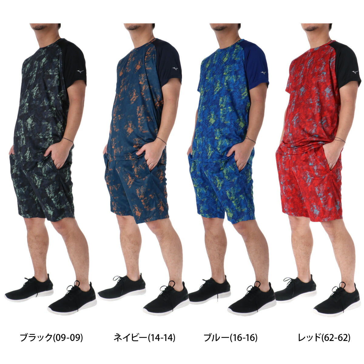 ミズノ Tシャツ ハーフパンツ 上下 メンズ グラフィック ブラック ネイビー ブルー レッド 12JACT57
