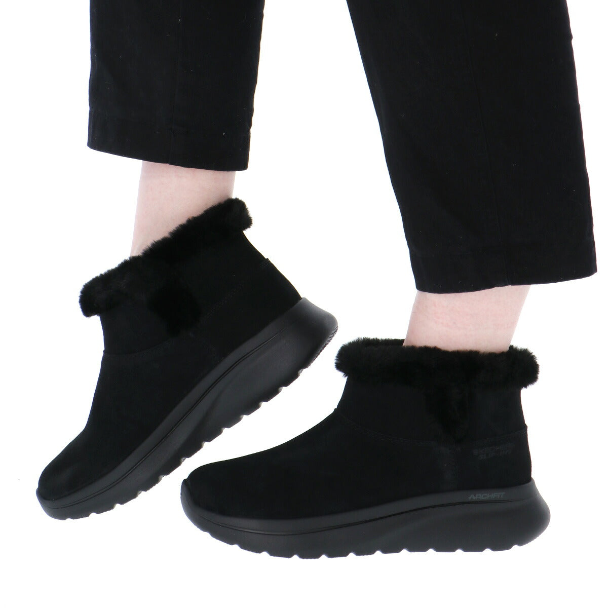 スケッチャーズ スリップインズ GO WALK シューズ レディース ブランド SKECHERS スリッポン ファーブーツ ムートンブーツ 靴 くつ 手を使わず履ける 履きやすい ハンズフリー 黒 レザー 革 皮革 144321 ブラック