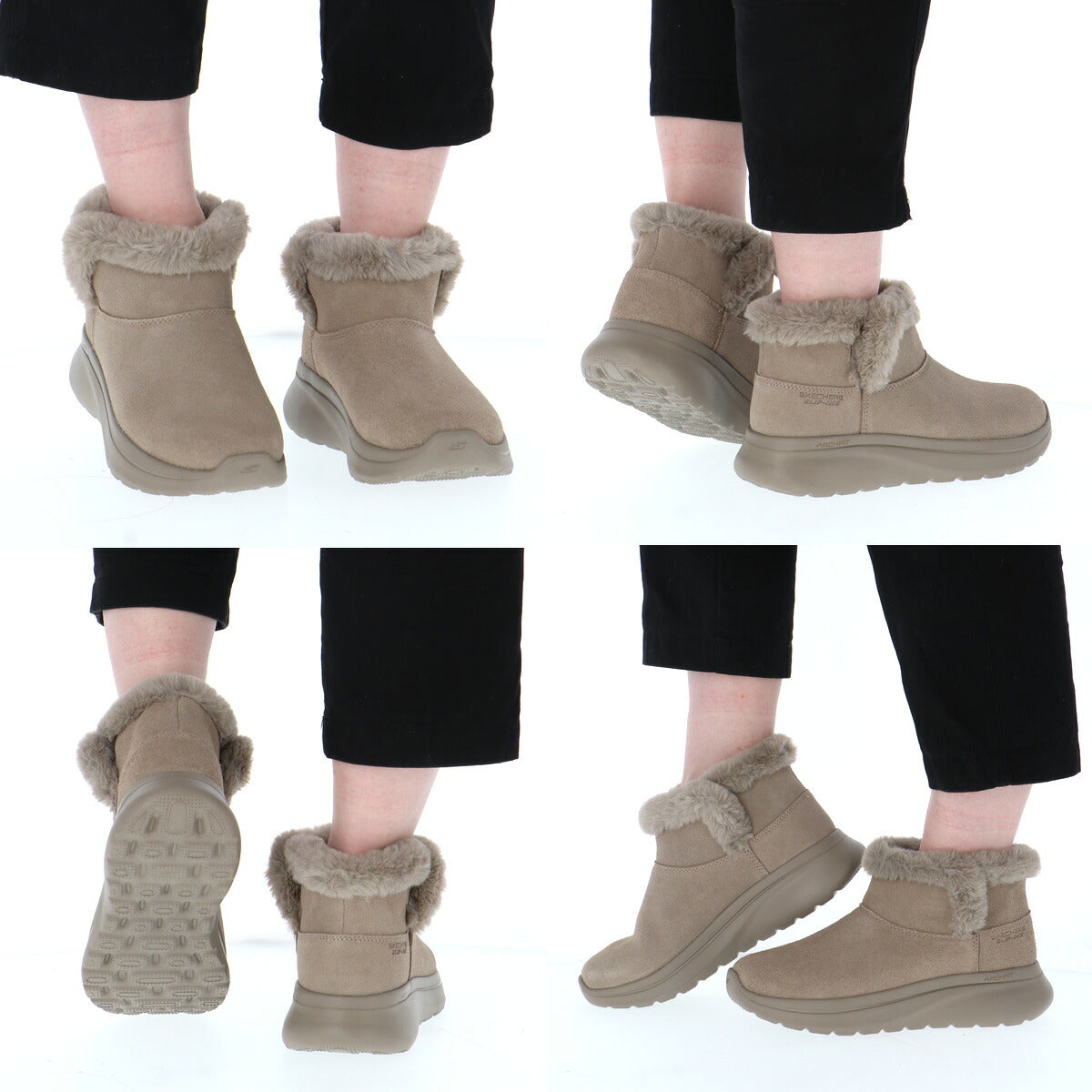スケッチャーズ スリップインズ GO WALK シューズ レディース ブランド SKECHERS スリッポン ファーブーツ ムートンブーツ 靴 くつ 手を使わず履ける 履きやすい ハンズフリー 黒 レザー 革 皮革 144321 ブラック