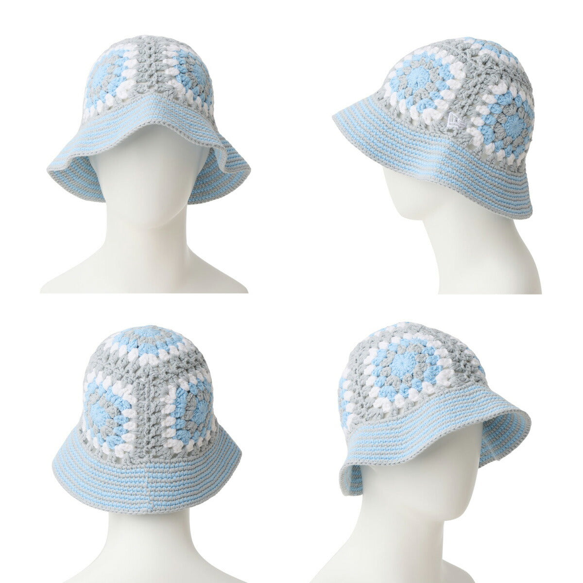 ニューエラ バケットハット メンズ レディース バケハ ブランド NEW ERA クロシェ ニット帽 ニット アウトドア 帽子 ヒッピー カギ編み 白 黒 14744715A グレー ブルー ブラック ホワイト