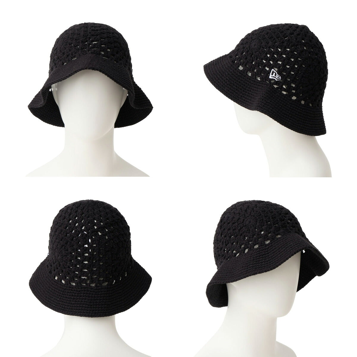 ニューエラ バケットハット メンズ レディース バケハ ブランド NEW ERA クロシェ ニット帽 ニット アウトドア 帽子 ヒッピー カギ編み 白 黒 14744715A グレー ブルー ブラック ホワイト