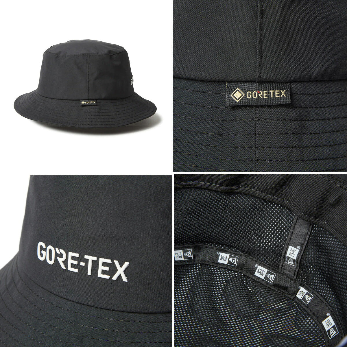 ニューエラ バケットハット バケハ キャップ メンズ レディース ブラック ブランド ゴアテックス GORE-TEX 裏メッシュ 裏地付き はっ水 撥水 黒 防水 防風 キャンプ アウトドア NEW ERA