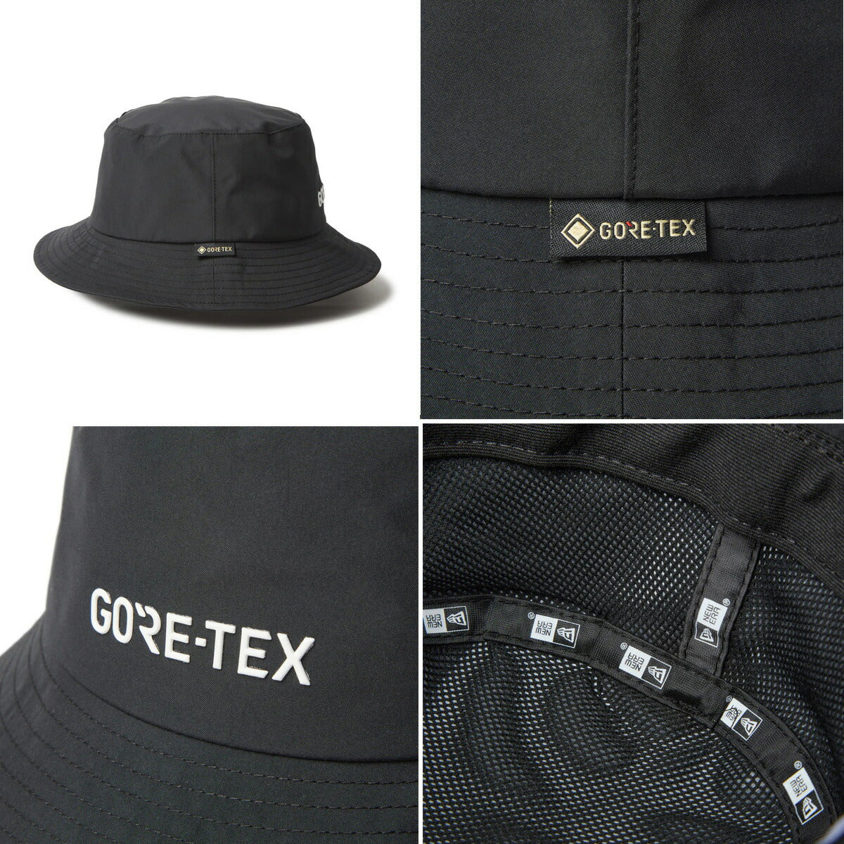 ニューエラ キャップ メンズ レディース ブラック ブランド バケットハット バケハ ゴアテックス GORE-TEX 裏メッシュ 裏地付き はっ水 撥水 黒 防水 防風 キャンプ アウトドア NEW ERA 14774326H スポーツ
