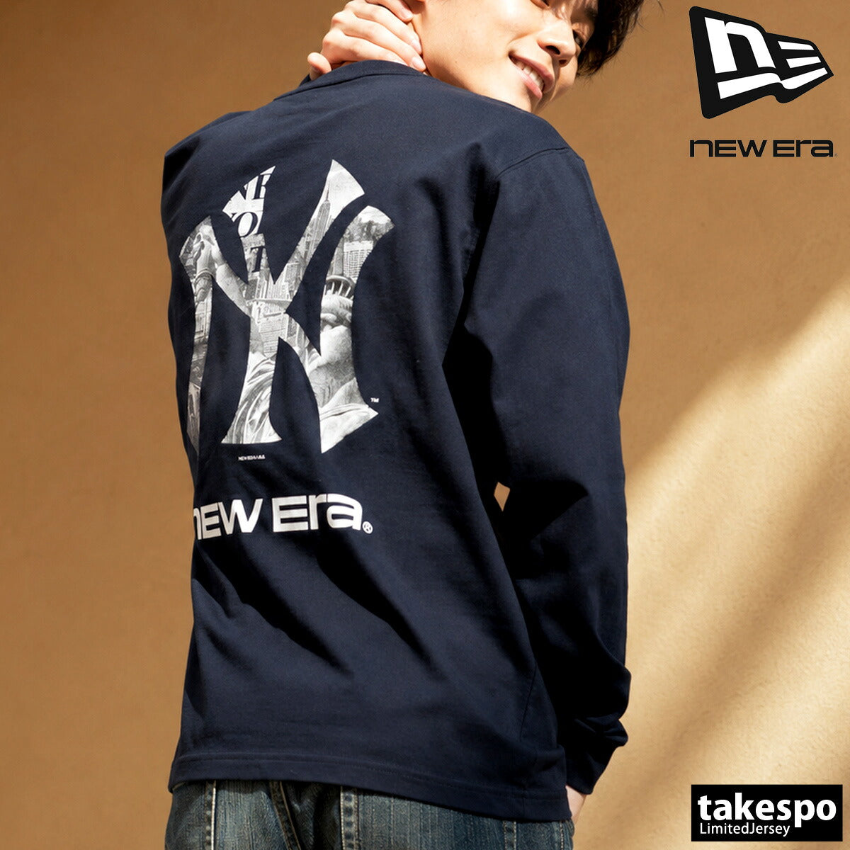 ロンT 長袖Tシャツ メンズ ブランド ニューエラ スポーツ Tシャツ ロンティー ロングTシャツ 長袖 NEW ERA ニューヨークヤンキース NY バックプリント付き クルーネック MLB 大リーグ コットン100% 綿100%