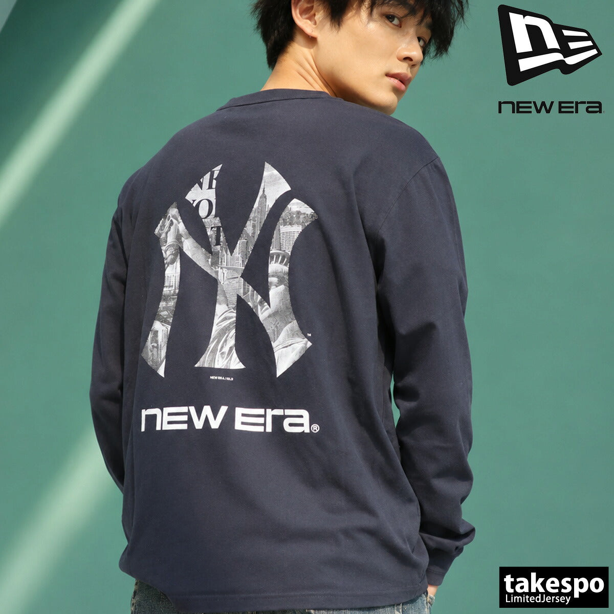 ロンT 長袖Tシャツ メンズ ブランド ニューエラ スポーツ Tシャツ ロンティー ロングTシャツ 長袖 NEW ERA ニューヨークヤンキース NY バックプリント付き クルーネック MLB 大リーグ コットン100% 綿100%