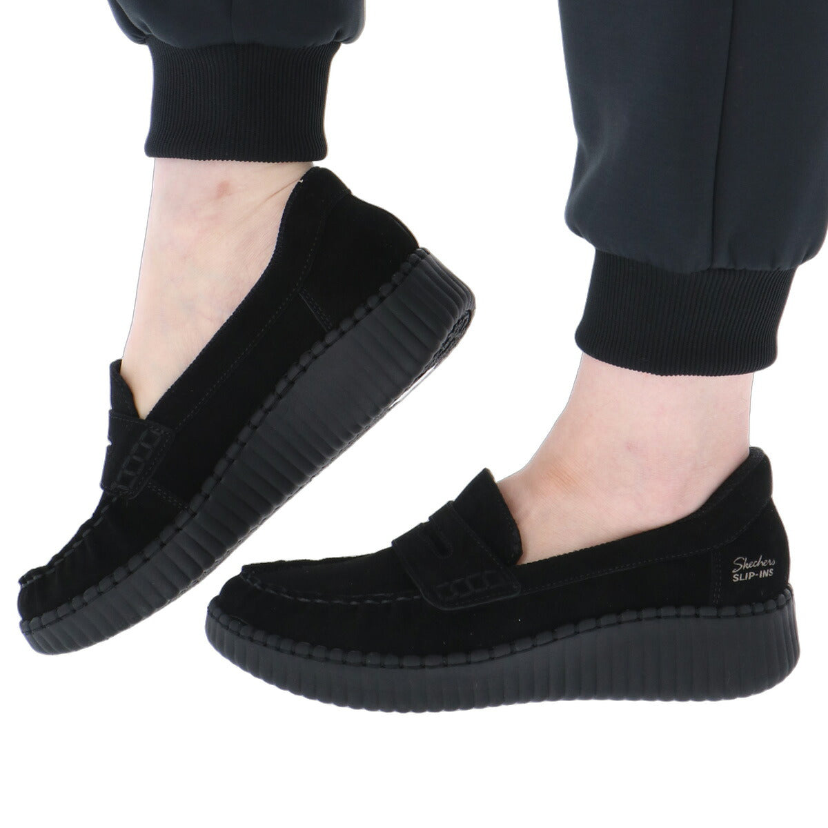 スケッチャーズ スリップインズ シューズ レディース ブランド スニーカー SKECHERS ローファースニーカー スリッポン 靴 くつ 手を使わず履ける 履きやすい ハンズフリー ローファー スエード 黒 159586
