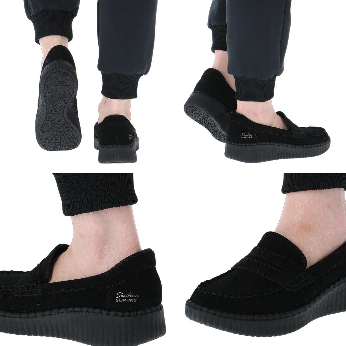 スケッチャーズ スリップインズ シューズ レディース ブランド スニーカー SKECHERS ローファースニーカー スリッポン 靴 くつ 手を使わず履ける 履きやすい ハンズフリー ローファー スエード 黒 159586