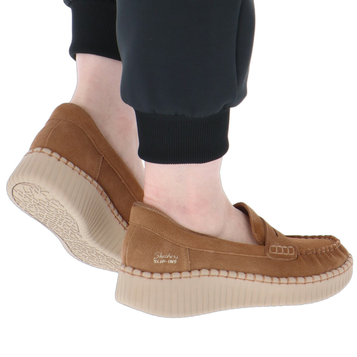 スケッチャーズ スリップインズ シューズ レディース ブランド スニーカー SKECHERS ローファースニーカー スリッポン 靴 くつ 手を使わず履ける 履きやすい ハンズフリー ローファー スエード 黒 159586