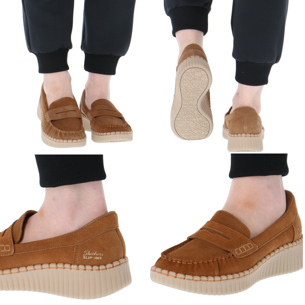 スケッチャーズ スリップインズ シューズ レディース ブランド スニーカー SKECHERS ローファースニーカー スリッポン 靴 くつ 手を使わず履ける 履きやすい ハンズフリー ローファー スエード 黒 159586