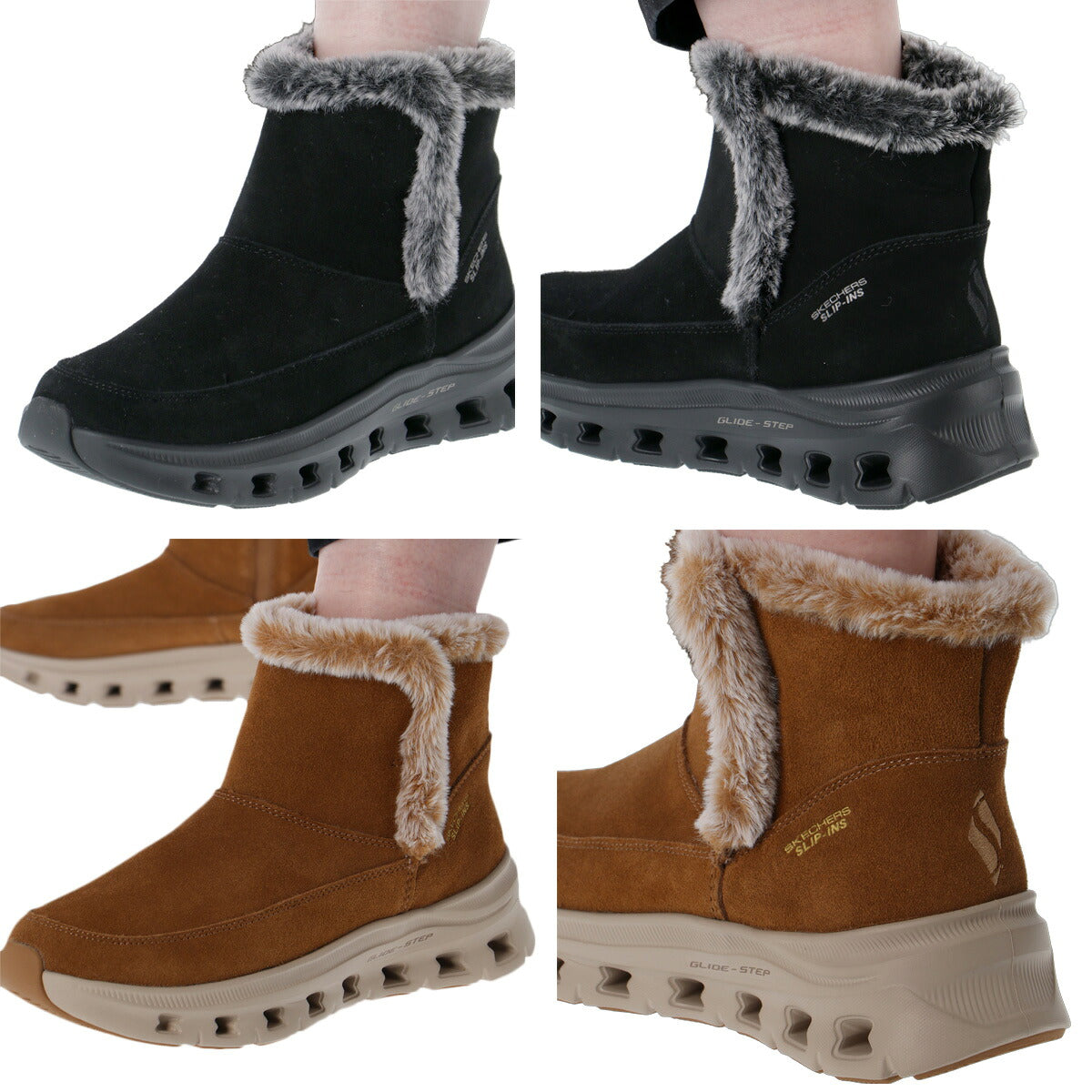 スケッチャーズ スリップインズ GLIDE-STEP PRO シューズ レディース ブランド SKECHERS スリッポン ファー ショートブーツ スウェード 靴 くつ 手を使わず履ける 履きやすい ハンズフリー 黒 レザー 革 皮革