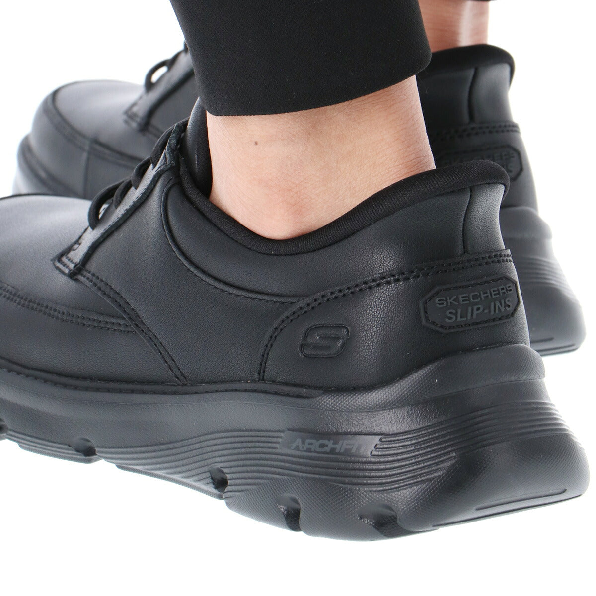 スケッチャーズ スリップインズ シューズ メンズ ブランド スニーカー SKECHERS ハンズフリー 手を使わず履ける 履きやすい レザースニーカー ビジネス 通勤 ウォーキング 旅行 ガルザ 黒 レザー 革 皮革