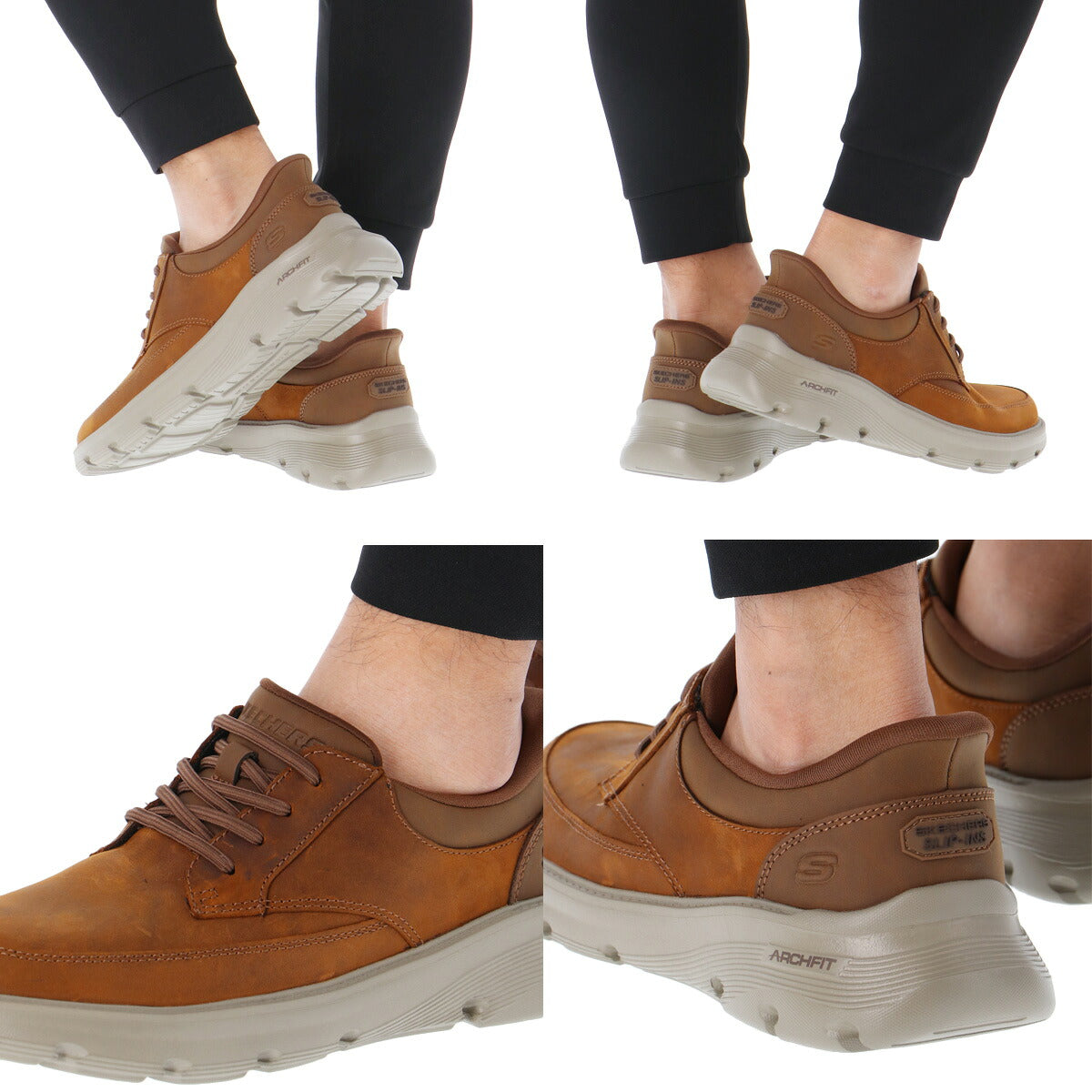 スケッチャーズ スリップインズ シューズ メンズ ブランド スニーカー SKECHERS ハンズフリー 手を使わず履ける 履きやすい レザースニーカー ビジネス 通勤 ウォーキング 旅行 ガルザ 黒 レザー 革 皮革