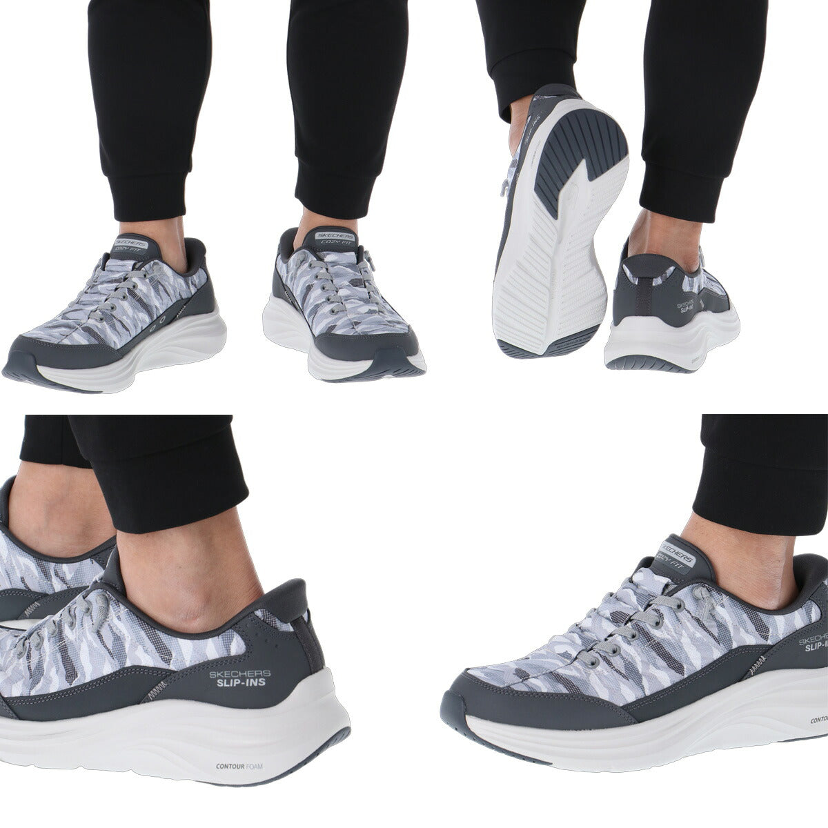 スケッチャーズ スリップインズ シューズ メンズ ブランド スニーカー SKECHERS スリッポン 靴 くつ 手を使わず履ける 履きやすい ハンズフリー ゴムひも ローカット 233292 グレー 大きいサイズ