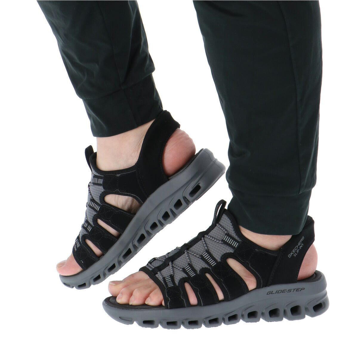 スケッチャーズ サンダル メンズ GLIDE STEP SANDAL ブラック ベージュ 233381