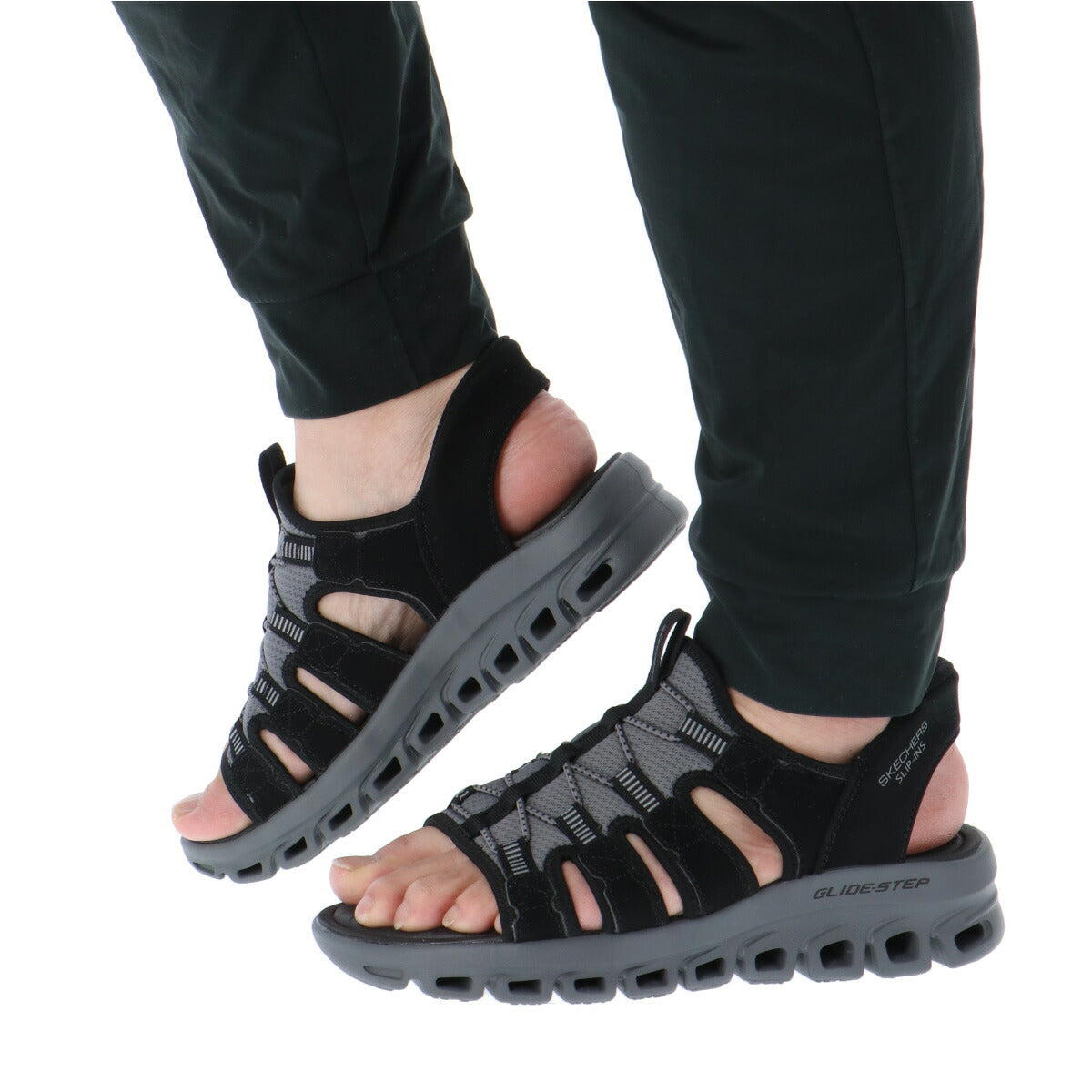 スケッチャーズ サンダル メンズ GLIDE STEP SANDAL ブラック ベージュ 233381