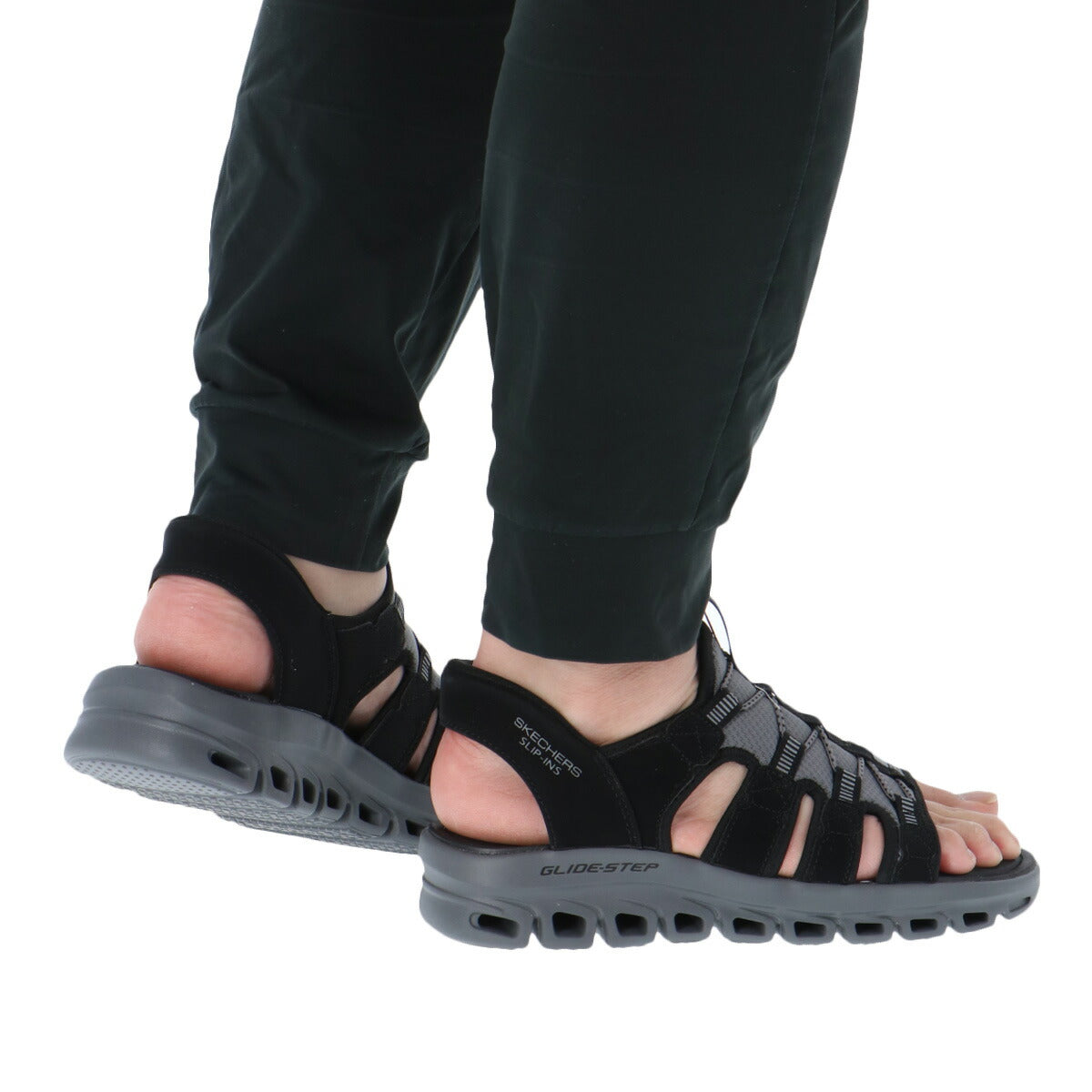 スケッチャーズ サンダル メンズ GLIDE STEP SANDAL ブラック ベージュ 233381