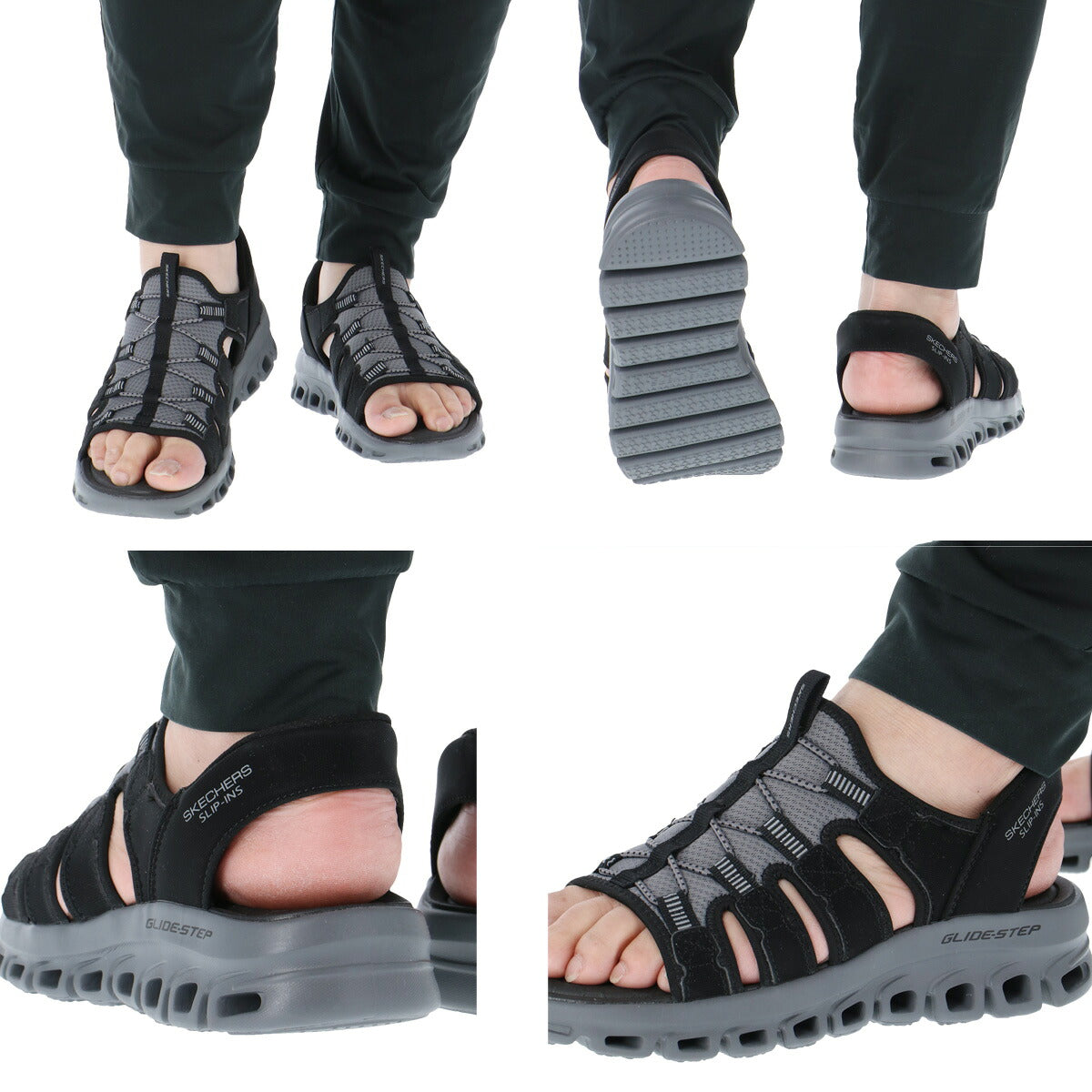 スケッチャーズ サンダル メンズ GLIDE STEP SANDAL ブラック ベージュ 233381