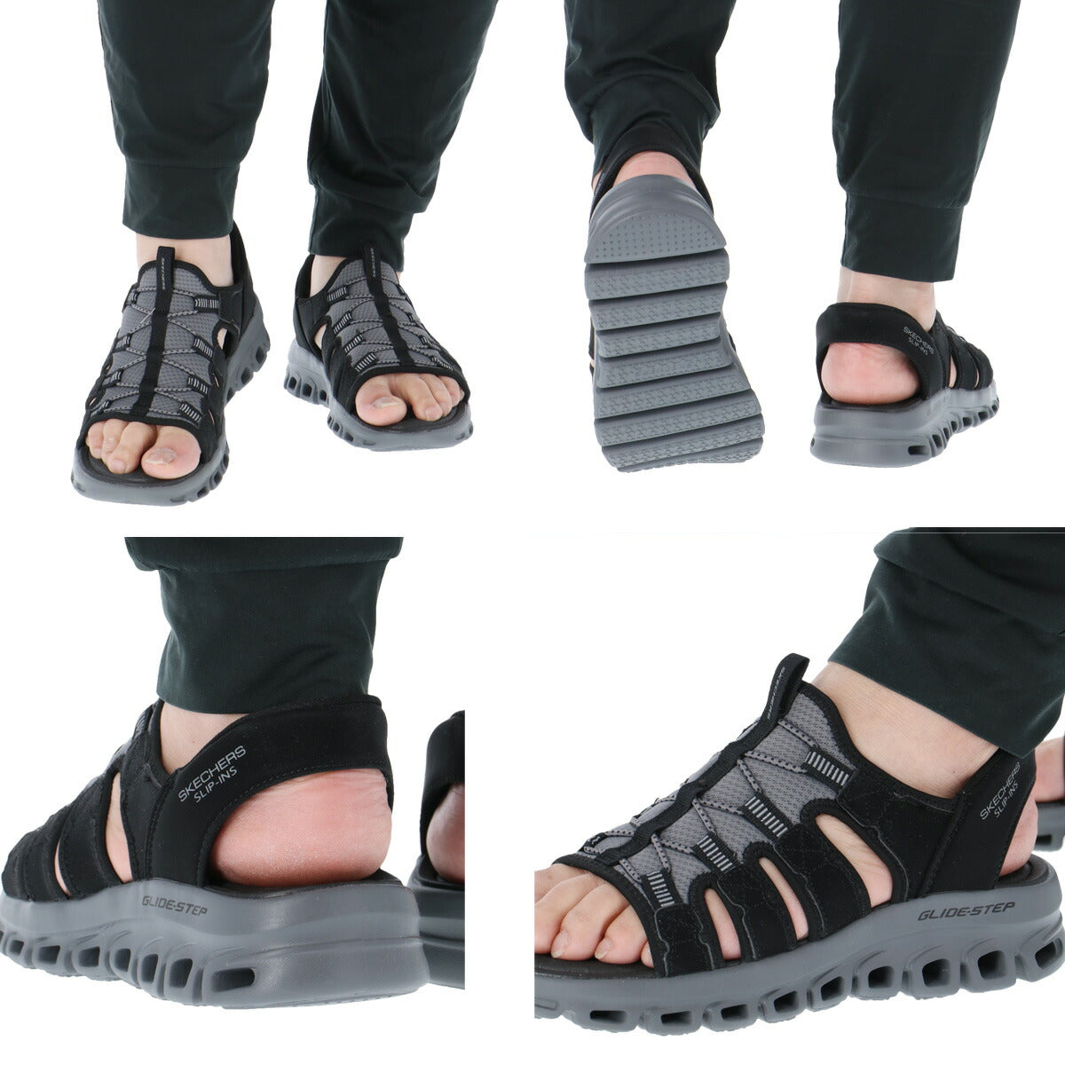 スケッチャーズ サンダル メンズ GLIDE STEP SANDAL ブラック ベージュ 233381
