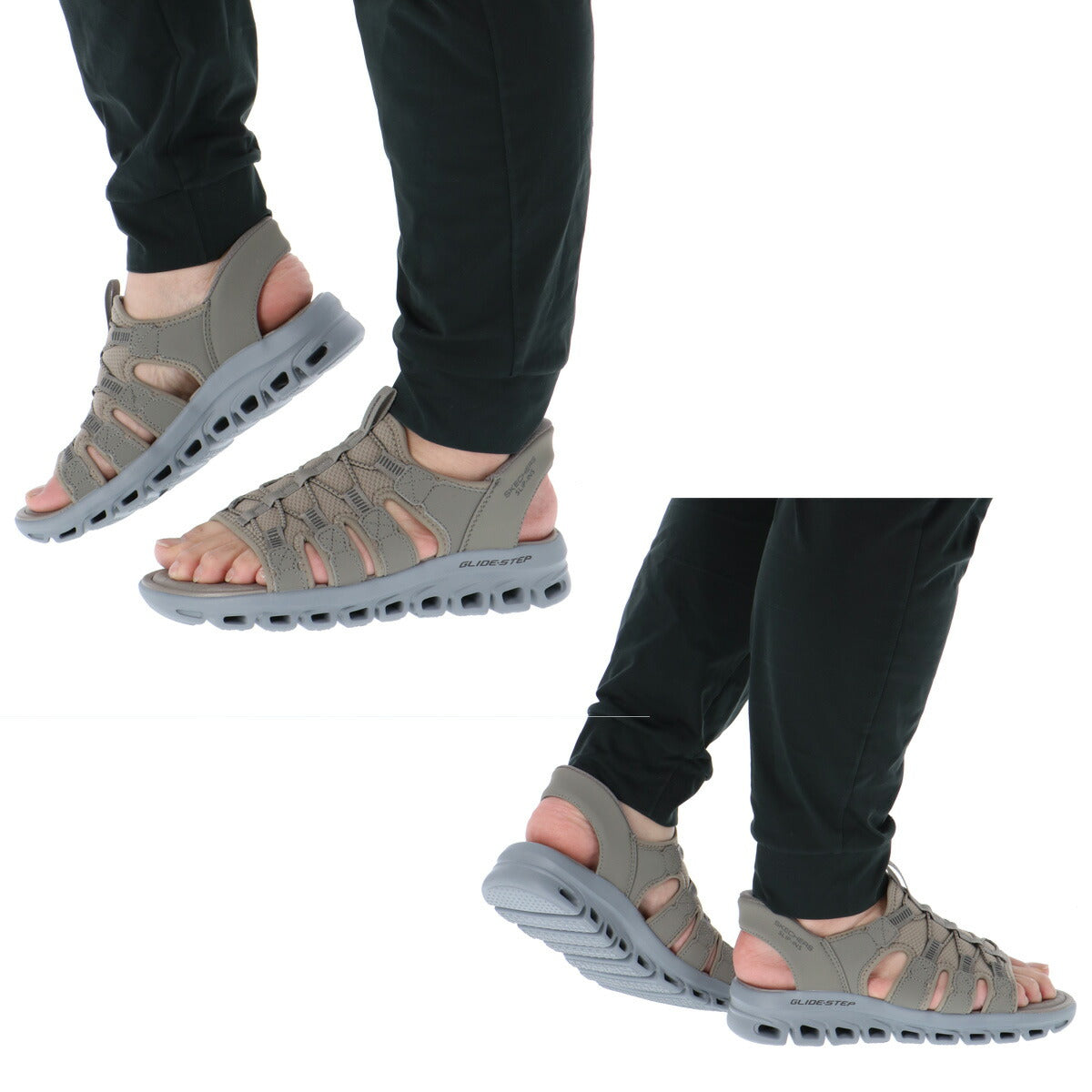 スケッチャーズ サンダル メンズ GLIDE STEP SANDAL ブラック ベージュ 233381