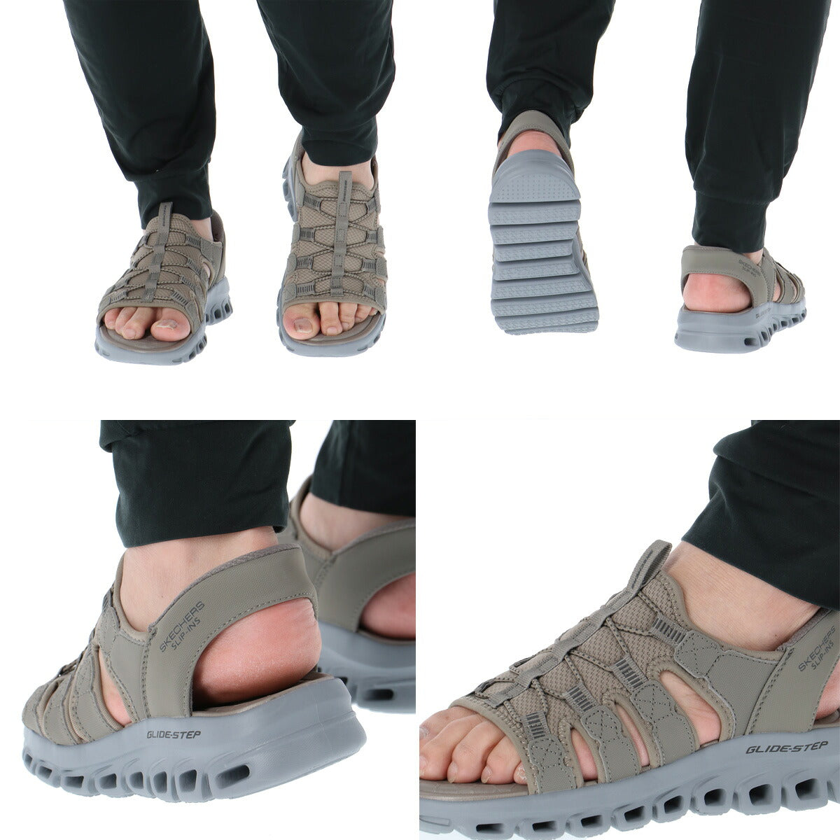 スケッチャーズ サンダル メンズ GLIDE STEP SANDAL ブラック ベージュ 233381