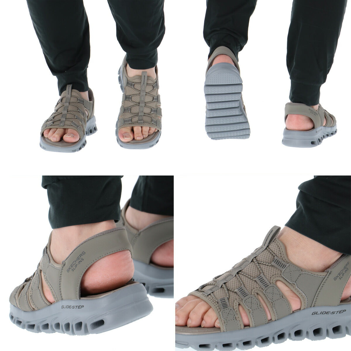 スケッチャーズ サンダル メンズ GLIDE STEP SANDAL ブラック ベージュ 233381