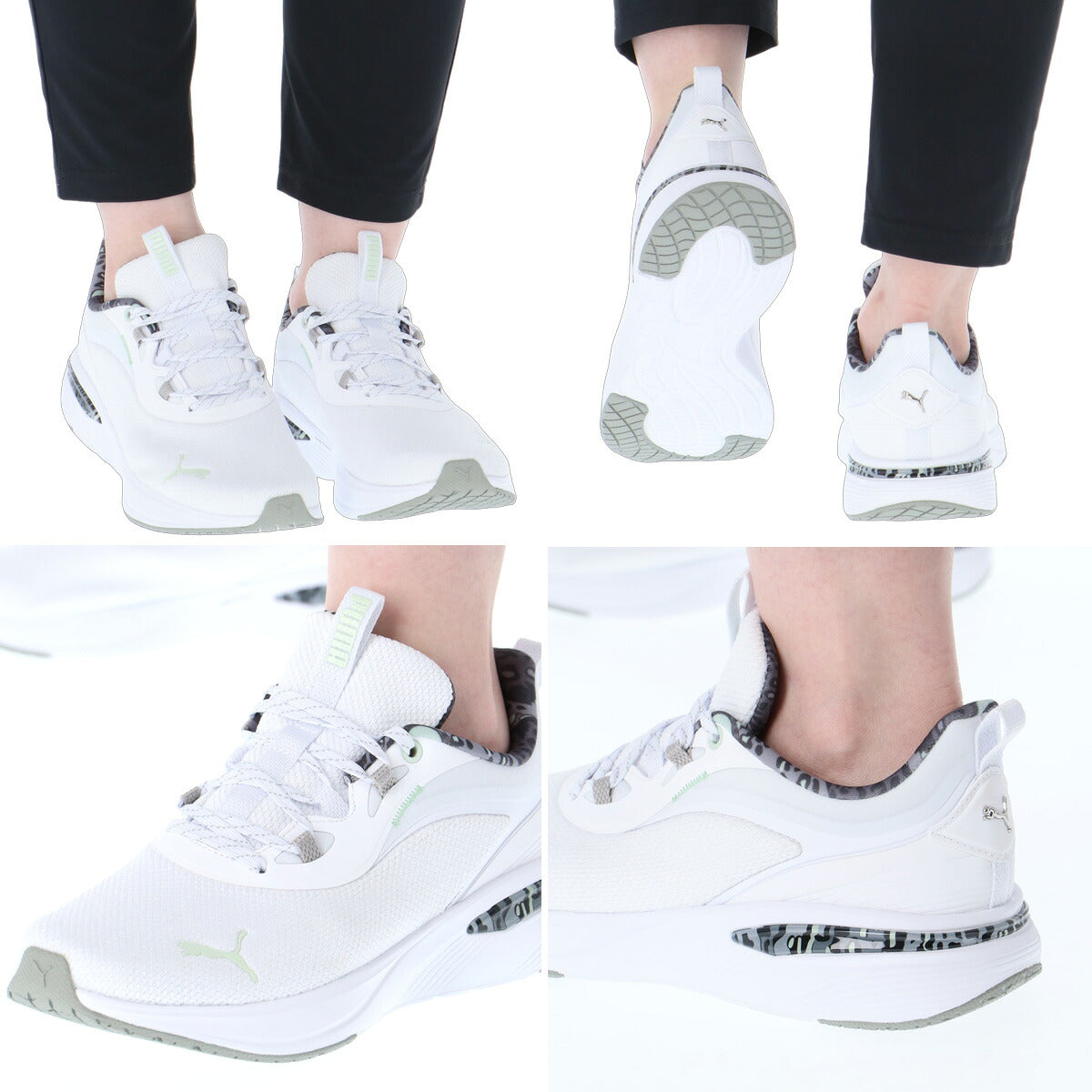 プーマ ソフトライド スリッポン シューズ レディース ブランド スニーカー PUMA アニマル柄 黒 白 ヒョウ レオパード 313963 ブラック ホワイト かわいい 大きいサイズ 有 スポーツ おしゃれ