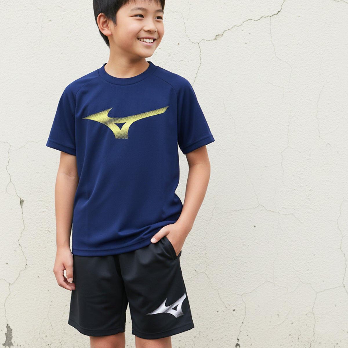 ミズノ Tシャツ ハーフパンツ 上下 ジュニア ネイビー イエロー 32MAD426
