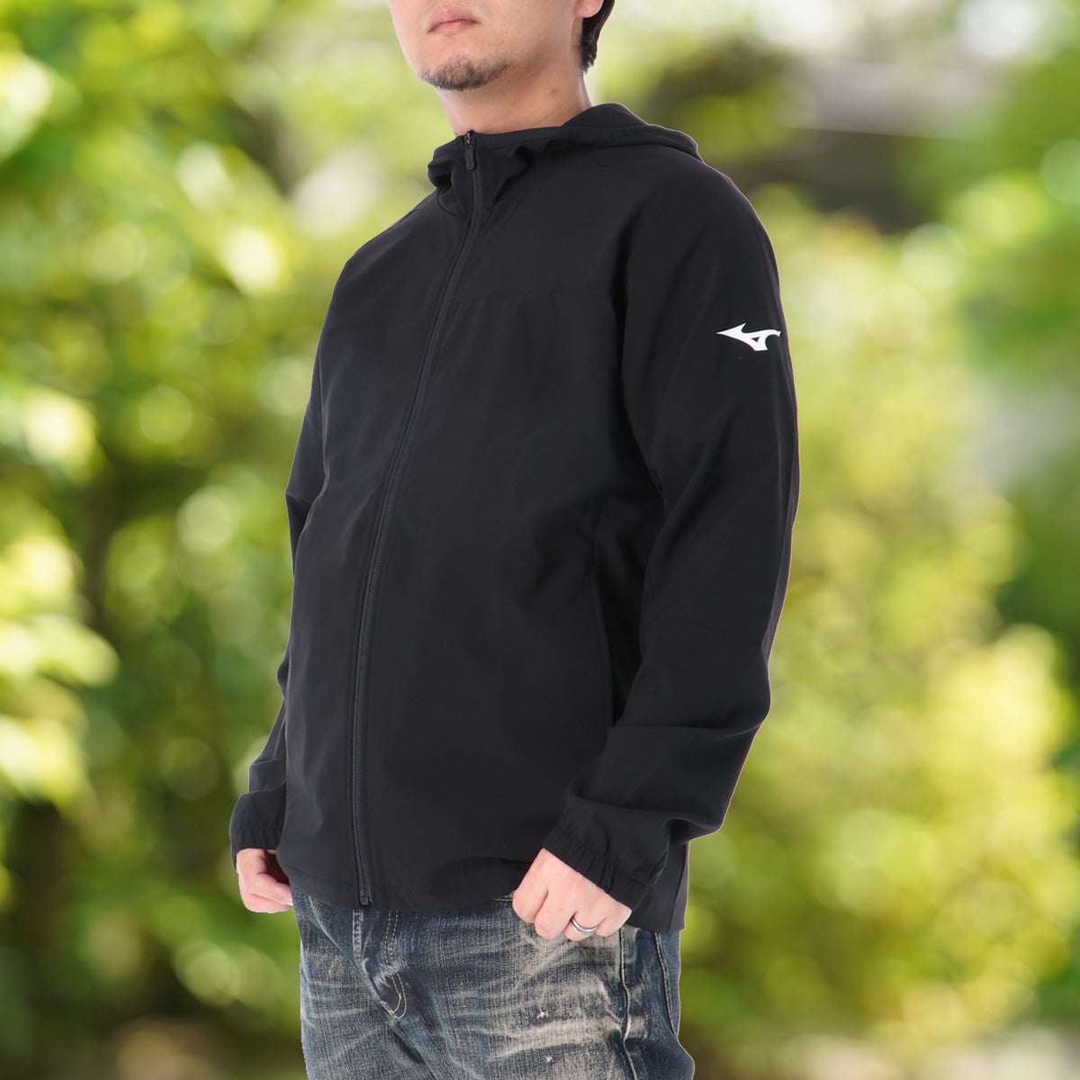 ミズノ クロス薄手ジャケット メンズ チーム ブラック ベージュ 32MCD132