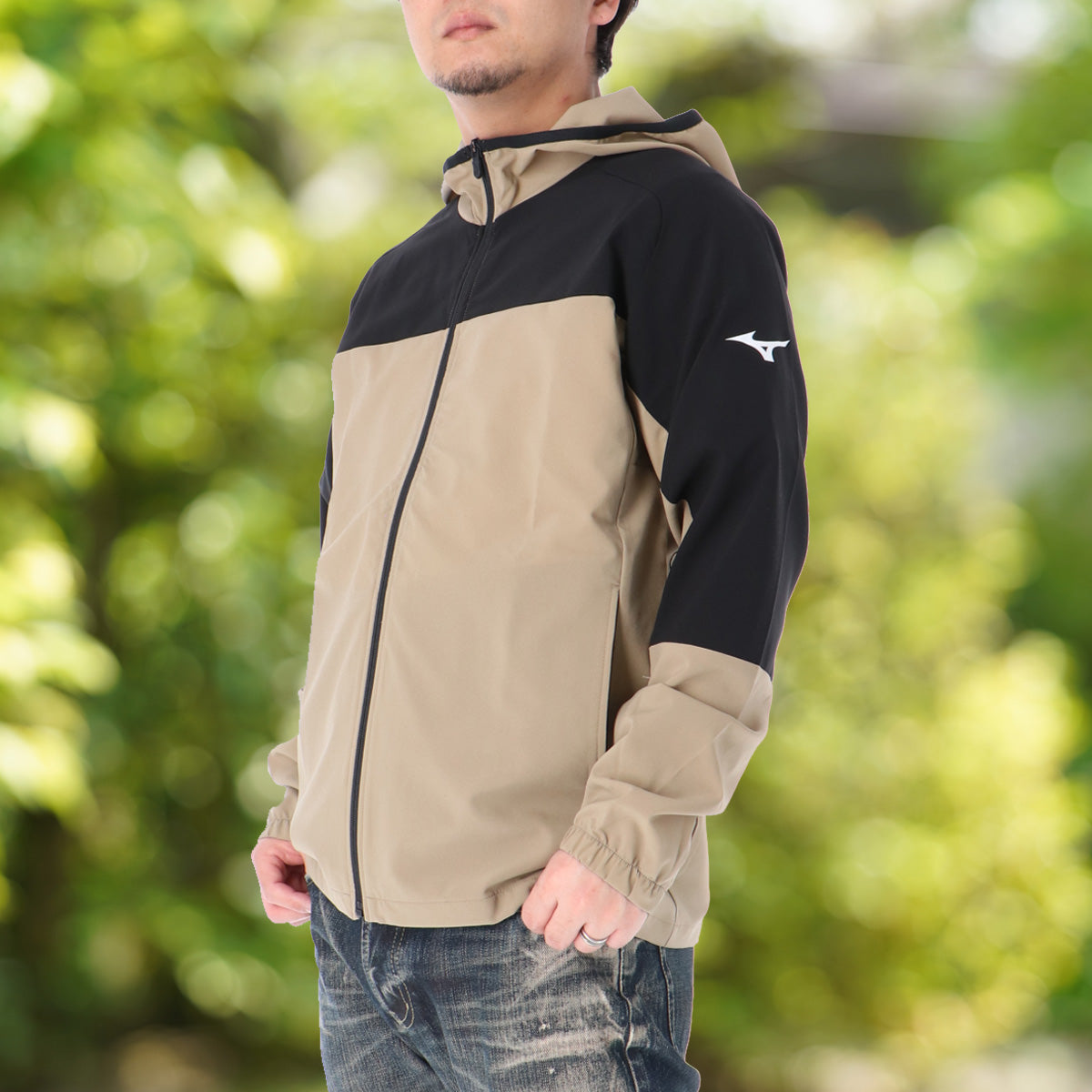 ミズノ クロス薄手ジャケット メンズ チーム ブラック ベージュ 32MCD132