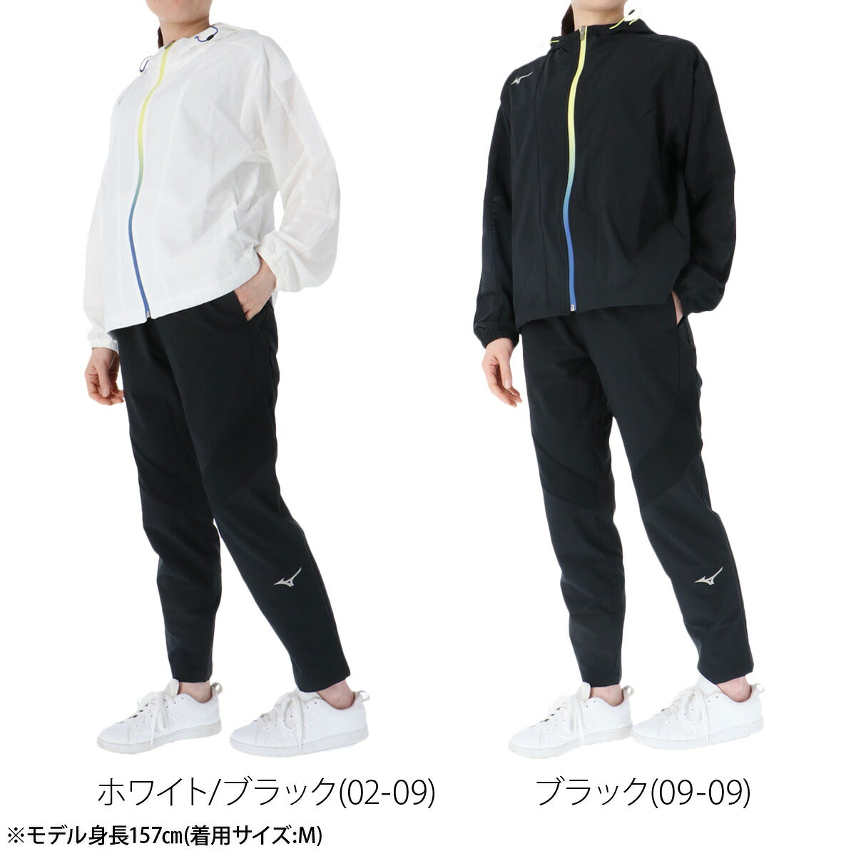 ミズノ 薄手 ジャージ 上下 レディース セットアップ フード付き フーディ 軽量 黒 白 速乾 吸水 吸汗 ドライ ストレッチ ムーブライトクロス ブランド Mizuno 32MCD340 ホワイト ブラック クロス 上下セット