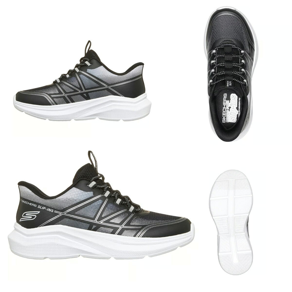 スケッチャーズ スリップインズ マイクロスペック ベロシティ グリッドシフト シューズ ジュニア ブランド スニーカー SKECHERS スリッポン 靴 くつ 手を使わず履ける 履きやすい ハンズフリー ゴムひも