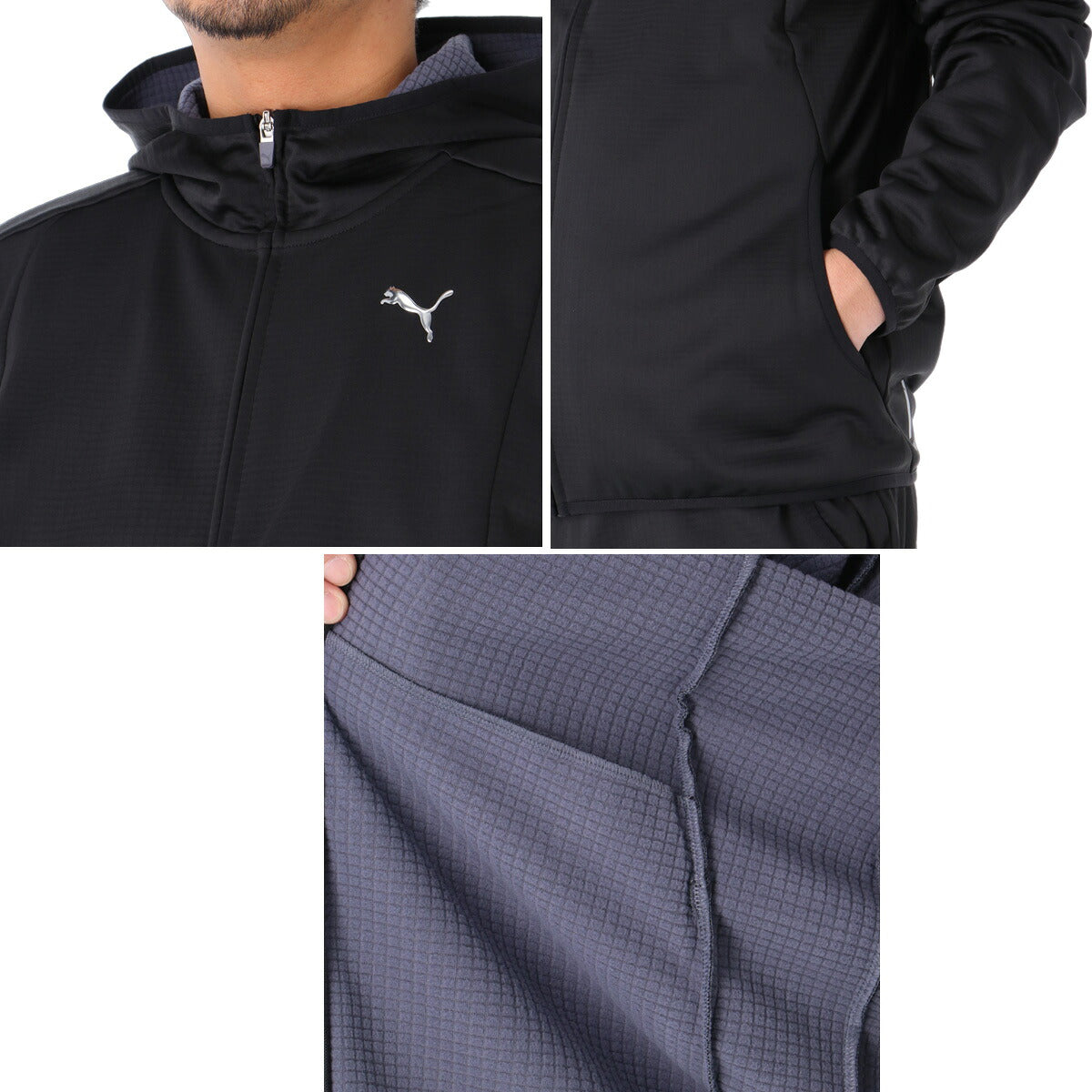 プーマ スウェット 上下 セットアップ メンズ ブランド PUMA フード付き フーディ 裏起毛 保温 フルジップ 黒 529591 ブラック グレー カーキグリーン 上下セット 大きいサイズ 有 スポーツウェア