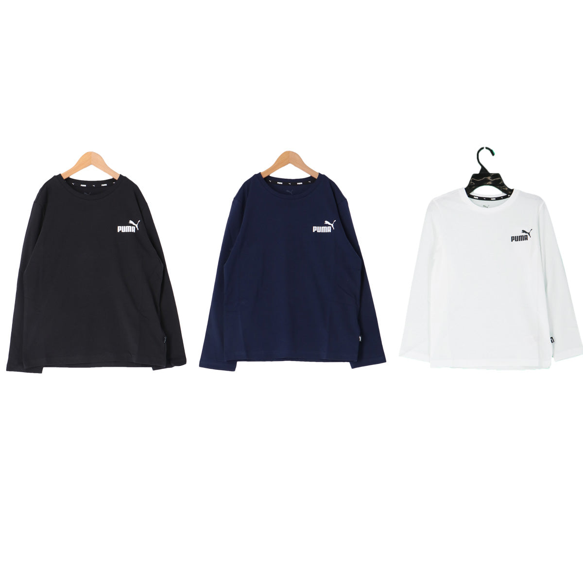 ロンT 長袖Tシャツ キッズ プーマ スポーツ ブランド Tシャツ ロンティー ロングTシャツ ジュニア 長袖 PUMA エッセンシャル 薄手 野外活動 合宿 ワンポイント コットン100% 綿100% 黒 588985 ブラック