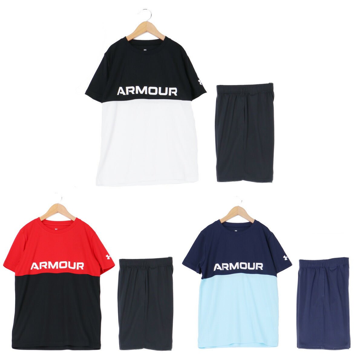 アンダーアーマー 半袖 吸汗 速乾 カラーブロック Tシャツ ハーフパンツ 上下 セットアップ ジュニア ブランド UNDER ARMOUR ドライ ストレッチ 6001343 3ds 半額 上下セット 男 女の子 キッズ 男の子 プラクティスシャツ プラシャツ スポーツウェア トレーニングウェア スポーツ おしゃれ - 【公式】限定ジャージのタケスポ（Limited jersey takespo）