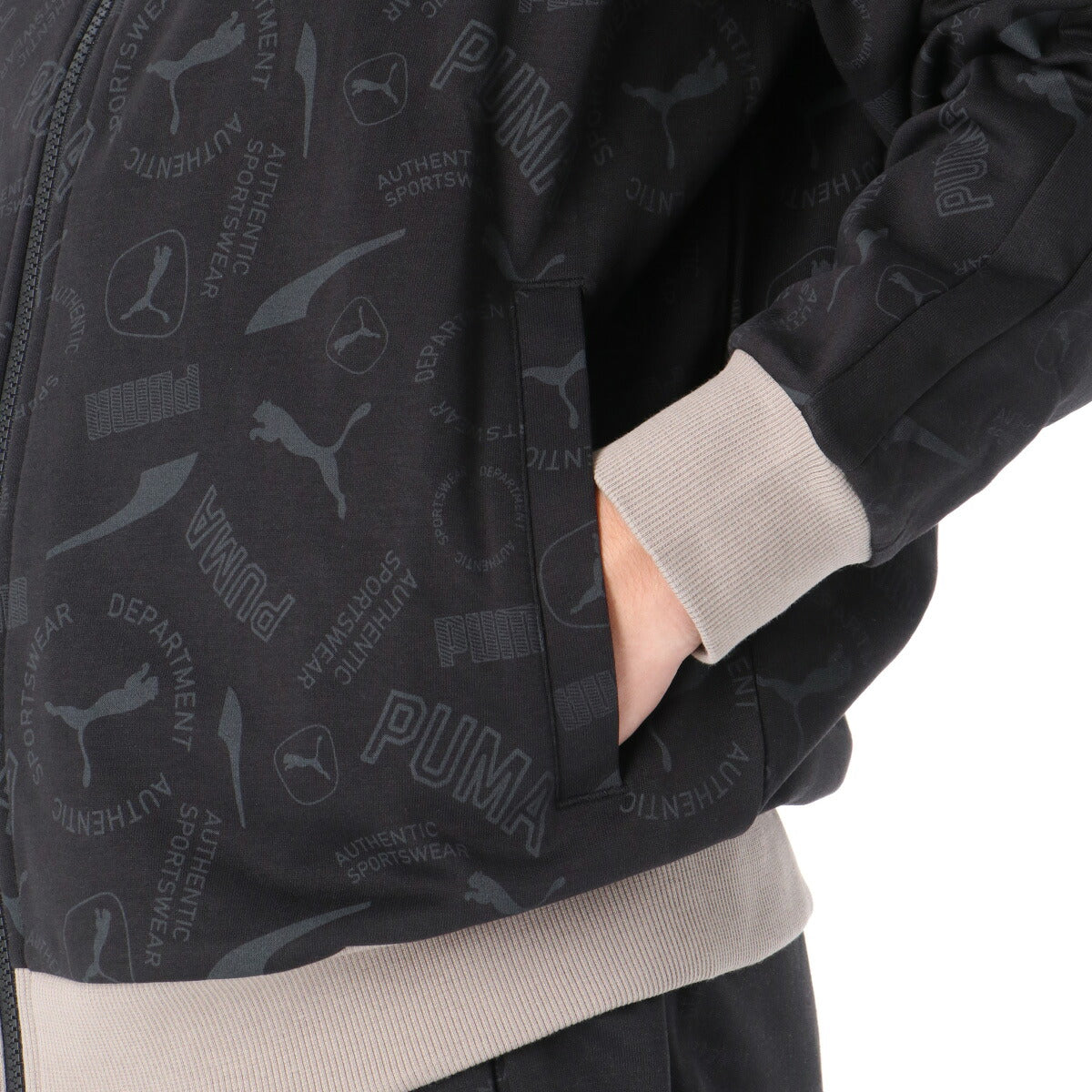 プーマ ジャージジャケット ESS メンズ ブランド トラックジャケット PUMA 吸汗 速乾 ドライ UVカット 総柄 グラフィック 黒 フルジップ 638543 ブラック ネイビー 大きいサイズ 有