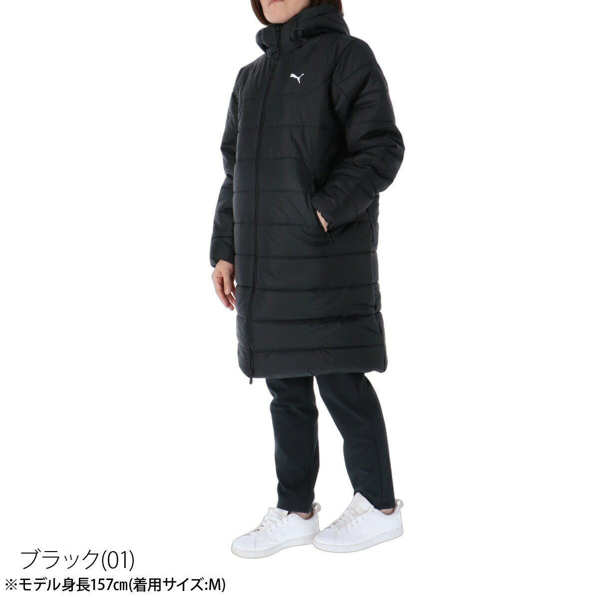 プーマ 中綿コート ロング ベンチコート レディース ブランド PUMA フード付き フーディ フルジップ はっ水 撥水 保温 黒 690930 ブラック かわいい 大きいサイズ 有 トップス ウォーキング ウェア スポーツウェア