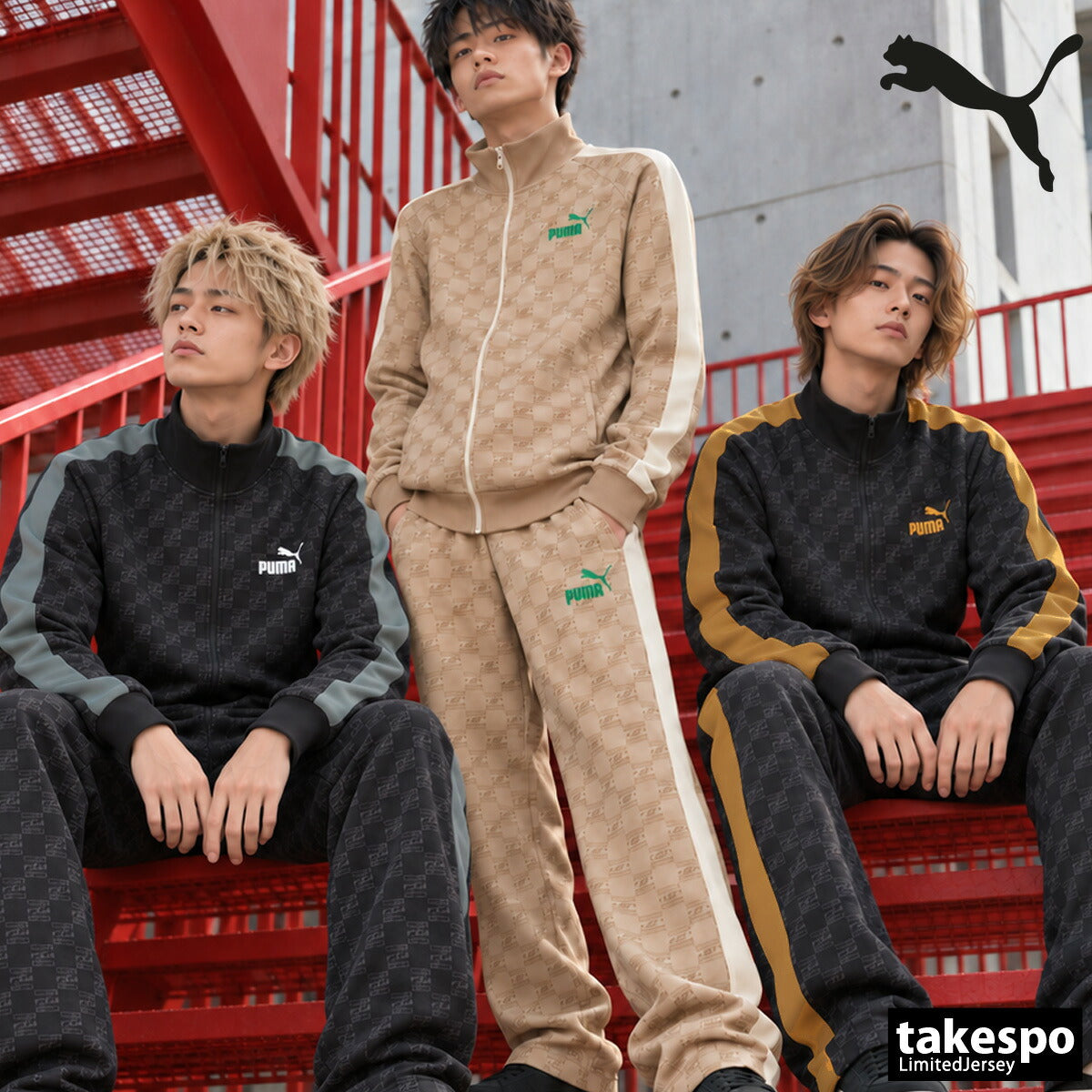 プーマ ジャージ上下 CORE HERITAGE コアヘリテージ 復刻 ジャージ 上下 セットアップ メンズ ブランド PUMA モノグラム 総柄 ワイドパンツ サイドライン トラックスーツ トラックジャージ 黒 698635 ブラック