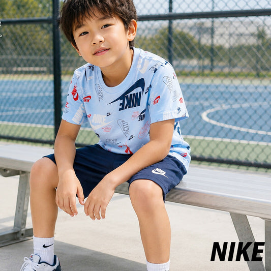 ナイキ NSW Tシャツ ハーフパンツ 上下 セットアップ ジュニア ブランド NIKE 半袖 4才 5才 6才 7才 86N043 B0H 紺 ネイビー 新作 上下セット 男 女の子 キッズ 男の子 スポーツウェア トレーニングウェア