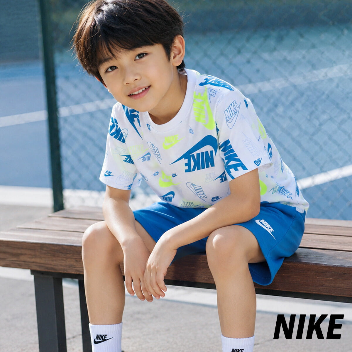 ナイキ NSW Tシャツ ハーフパンツ 上下 セットアップ ジュニア ブランド NIKE 半袖 4才 5才 6才 7才 86N043 B0H 白 ホワイト 新作 上下セット 男 女の子 キッズ 男の子 スポーツウェア トレーニングウェア