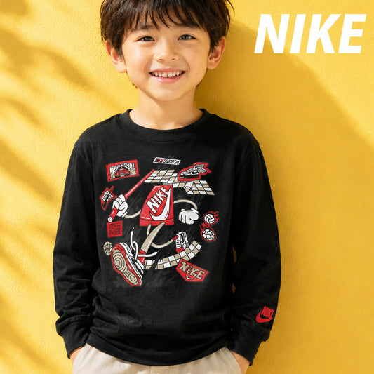ロンT 長袖Tシャツ キッズ ナイキ スポーツ ブランド Tシャツ ロンティー ロングTシャツ ジュニア 長袖 NIKE 綿混 シューズボックス 86P339 黒 ブラック 男 女の子 男の子 スポーツウェア