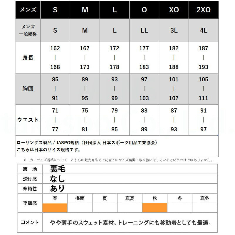 ローリングス メンズ スウェット上下 ウラケスウェットプ Rawlings アパレル 上下 AOS14F14/AOP14F15