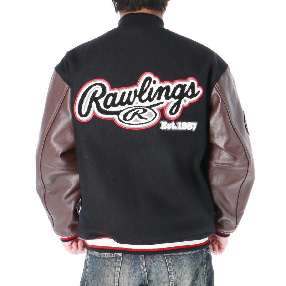 ローリングス スタジアムジャンパー（スタジャン） メンズ ブランド Rawlings スタジャン バーシティジャンパー レザー メルトン ワッペン 保温 ブルゾン スナップボタン ゆったり 革 皮革 黒 AOS15F10 あす楽 新作 大きいサイズ 有 スポーツウェア トレーニングウェア スポーツ おしゃれ - 【公式】限定ジャージのタケスポ（Limited jersey takespo）